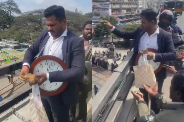 Video Goes Viral Of Man Throwing Cash From Flyover In Bangalore