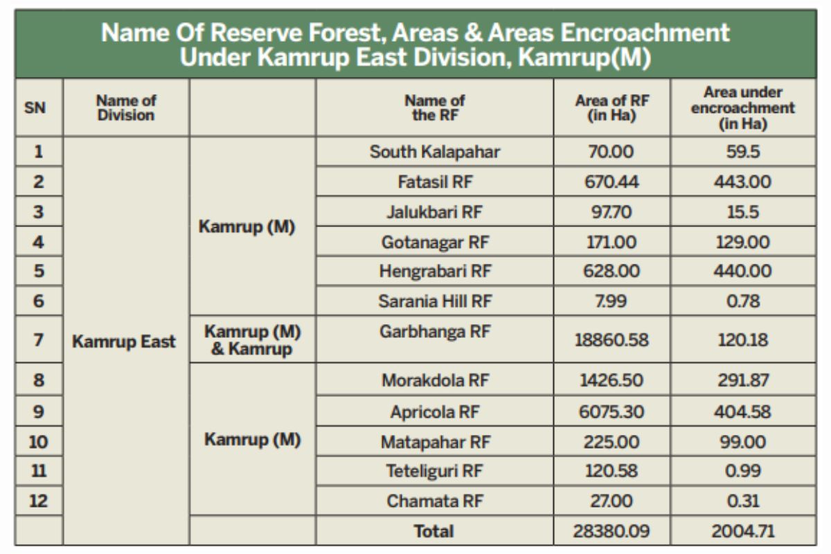 Data representating encroached territory in Guwahati's forests.