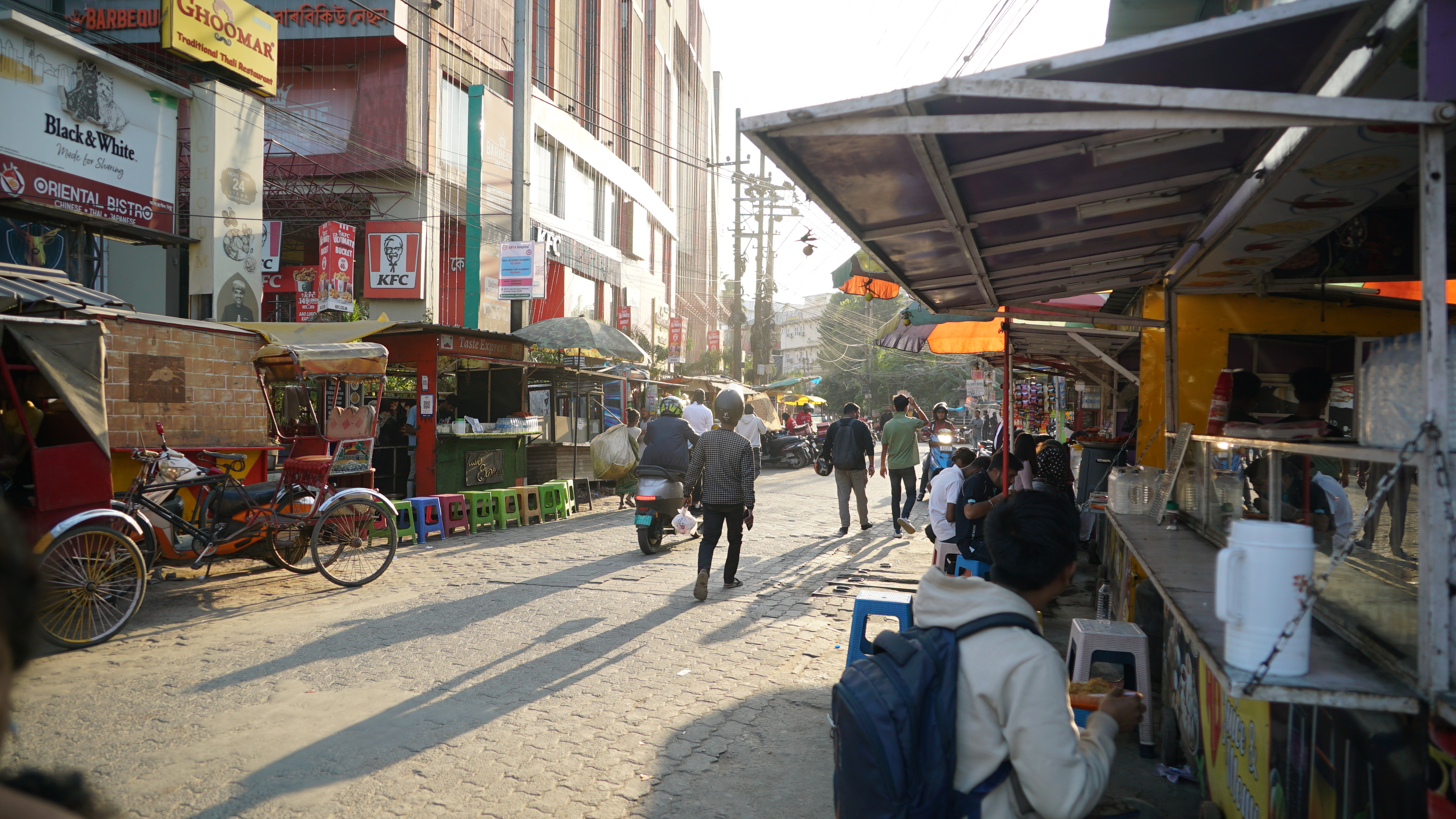 Lined up street stalls in Guwahati.